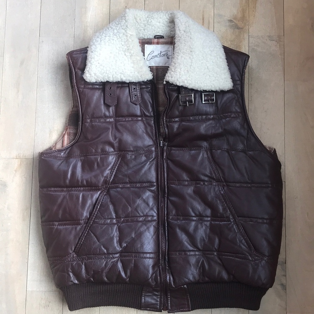 Vintage 70s leather, shearling, wool vest - sz 42